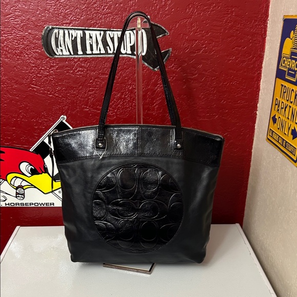 Coach Black Leather Tote Bag - Picture 1 of 10